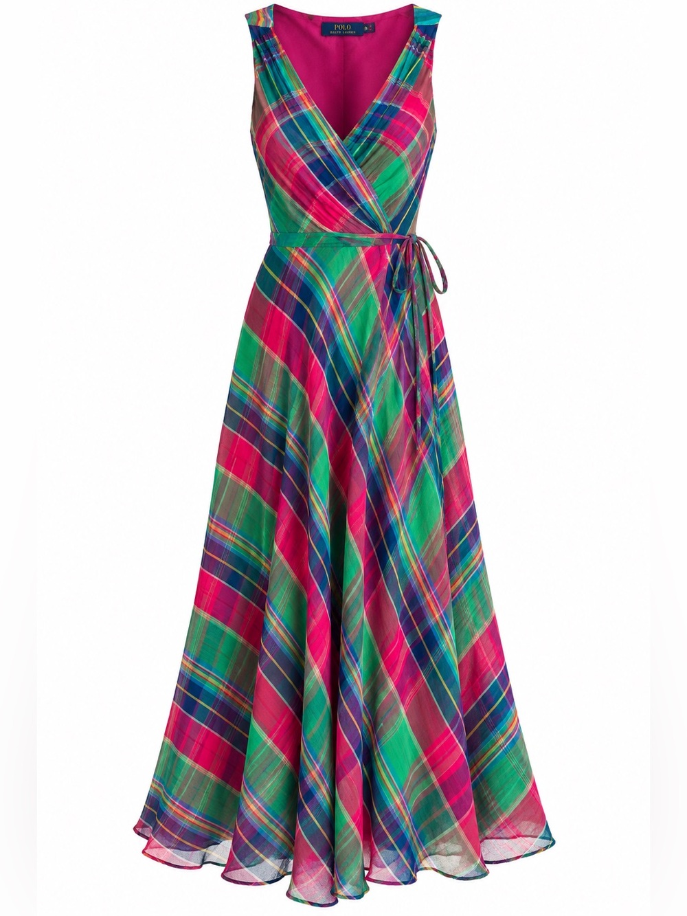 Polo Ralph Lauren Madras Plaid Cotton Wrap Maxi Dress Size 8 preppy heritage